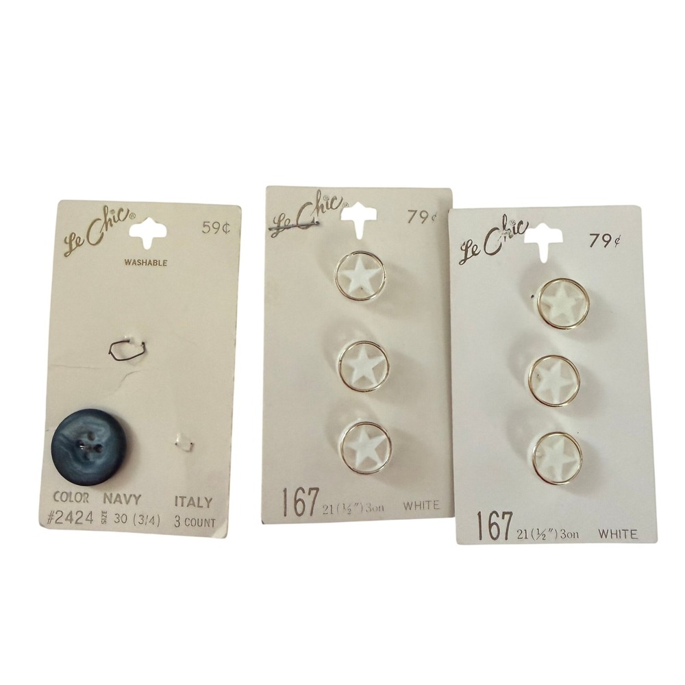 Vintage Le Chic Buttons 6 White Gold‎ Star Japan 1 Blue Swirl 3/4 Lot of 7 Italy